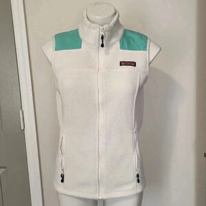 Vineyard Vines Shep Fleece Vest White/Teal Full Zip Up(Small)